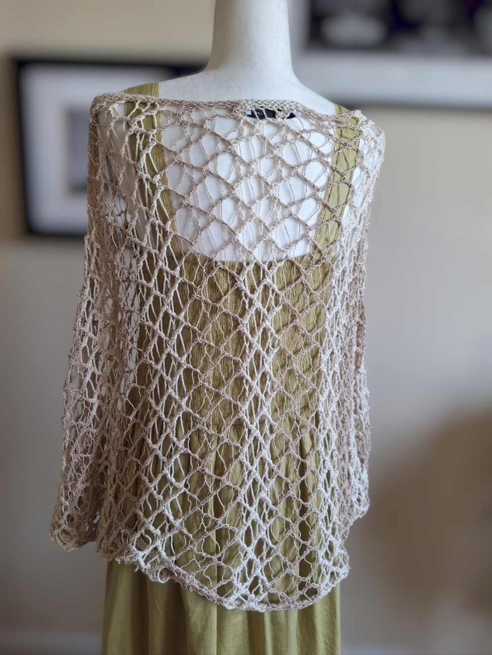 Zara Crochet Open-Weave Neutral Cover-Up - Picture 2 of 7